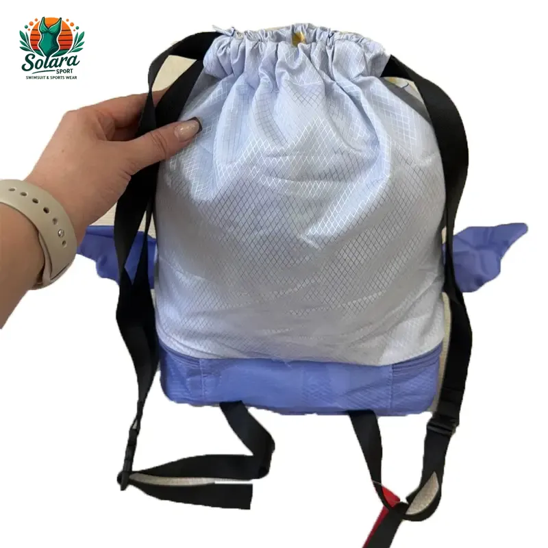 نمای پشت کوله پشتی استخری کودکانه طرح پاندا بنفش