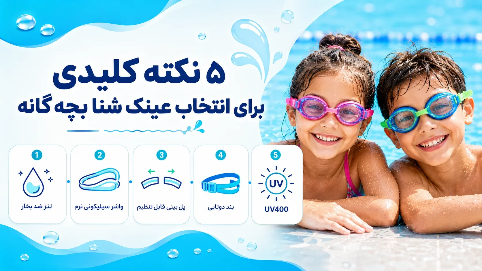 ۵  نکته کلیدی برای انتخاب عینک شنا بچه‌ گانه