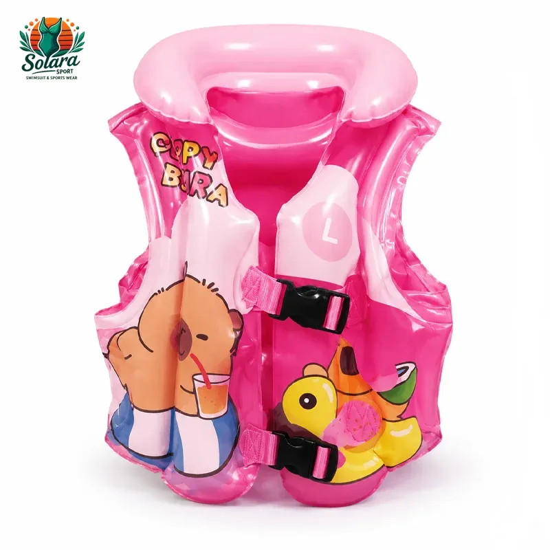 جلیقه شنای بادی کودکانه طرح سگ آبی رنگ صورتی مدل C-765 تصویر 2